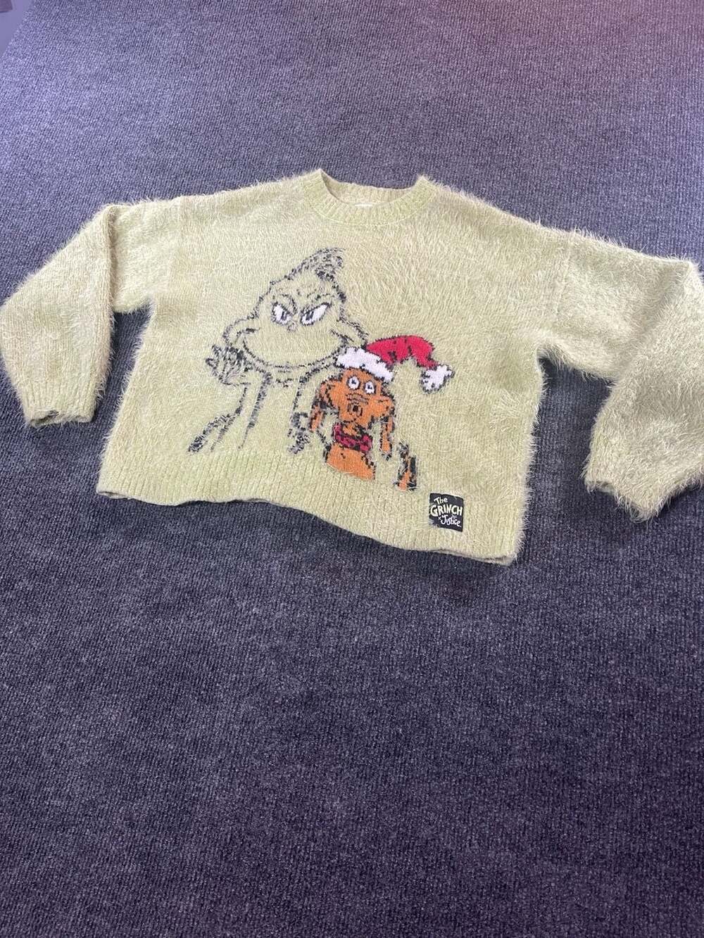 Justice x The Grinch Fuzzy Christmas Sweater Size M 10 Green